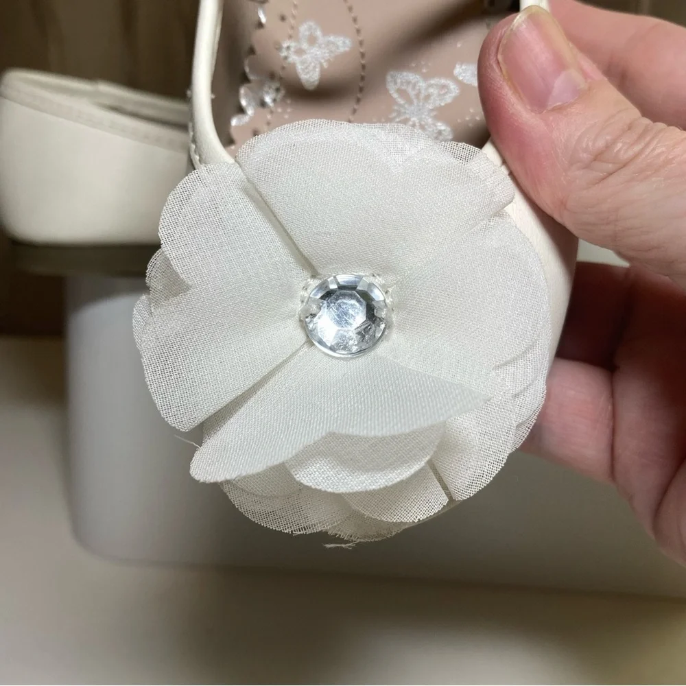 🌺Wonder Nation Girl’s 10 Dressy White Ballet Flat Flower